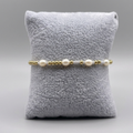 ⁠Gilded Pearl Knot Chain – Freshwater Pearl & Gold Bead Stretch Bracelet