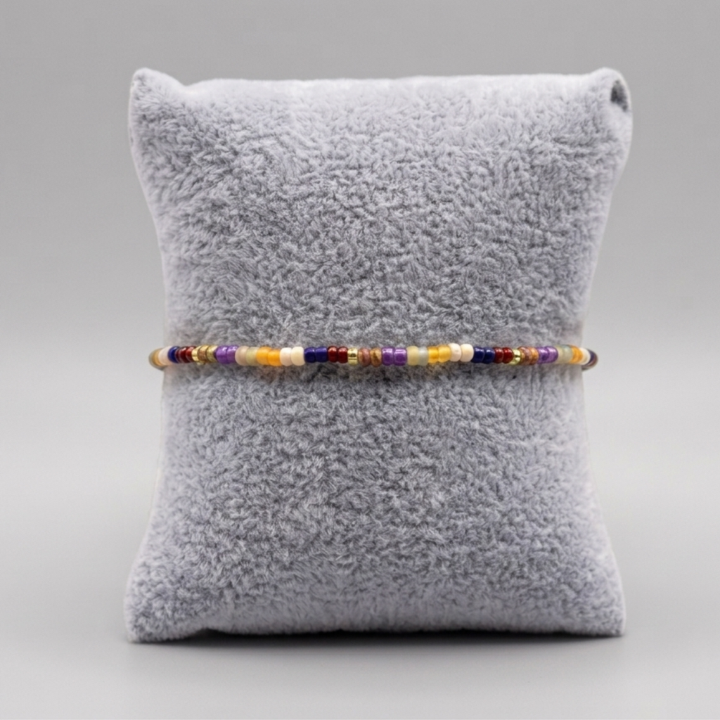 Sunset Spark Seed Strand – Colorful Glass Seed Bead Stretch Bracelet⁠