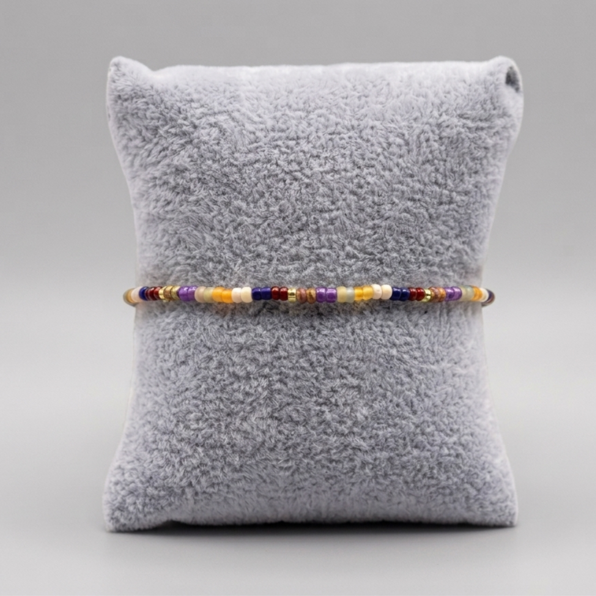 Sunset Spark Seed Strand – Colorful Glass Seed Bead Stretch Bracelet⁠