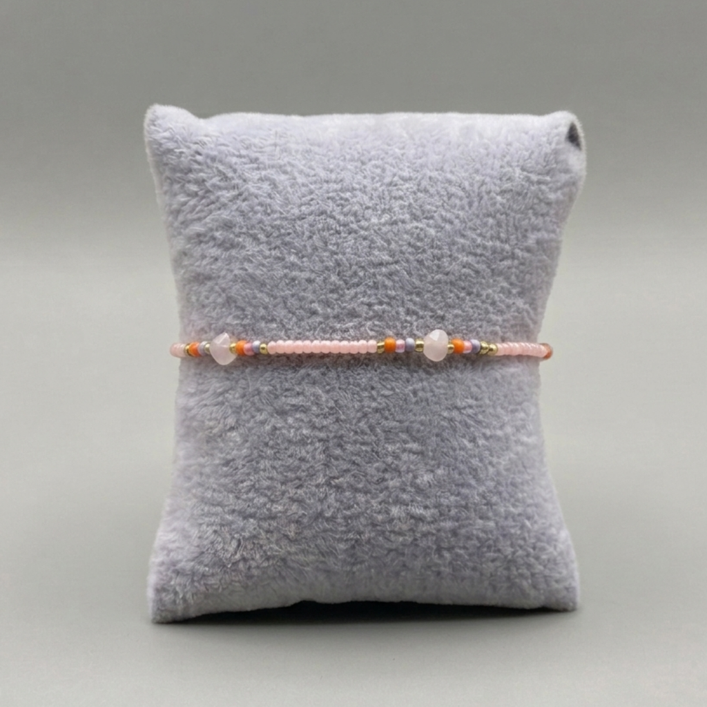 Peach Nectar Seed Line – Pastel Glass Bead & Crystal Stretch Bracelet⁠