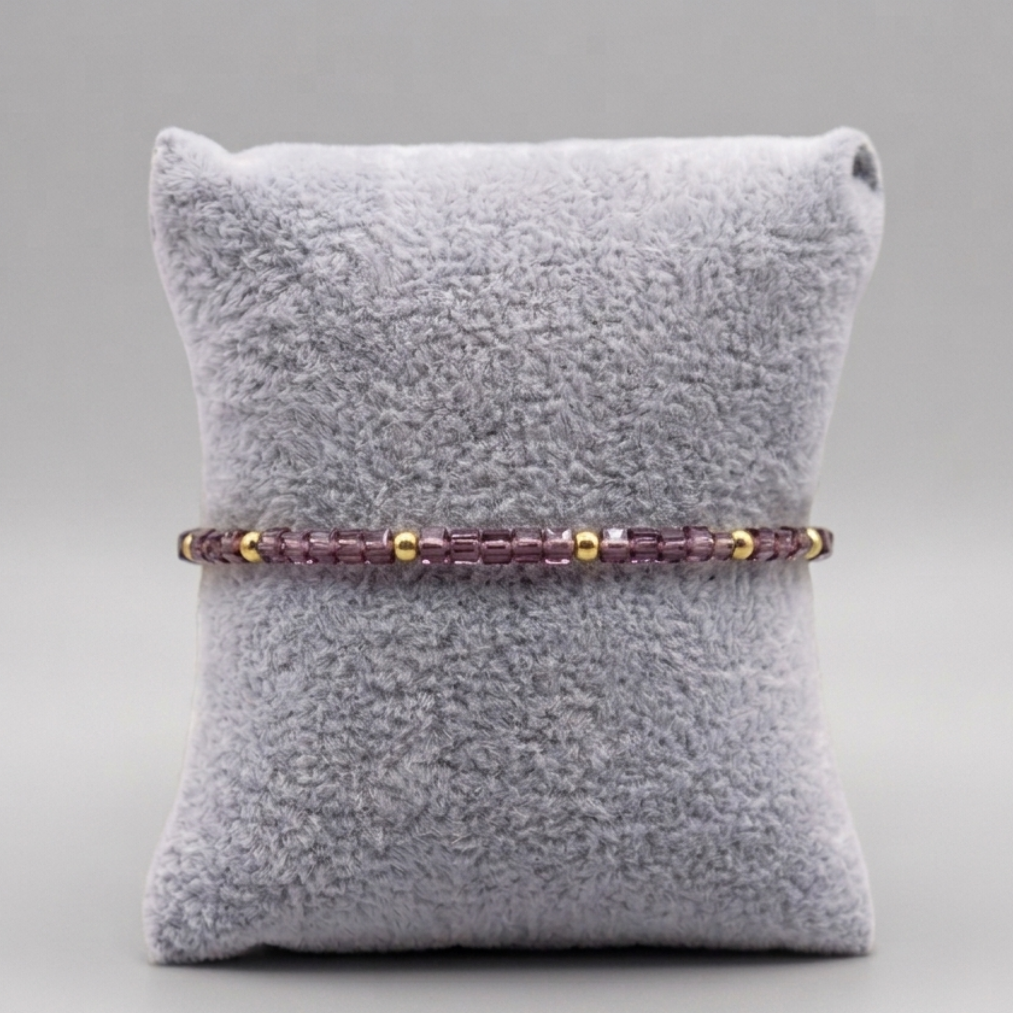 Merlot Seed Stack – Purple Glass & Gold Bead Stretch Bracelet