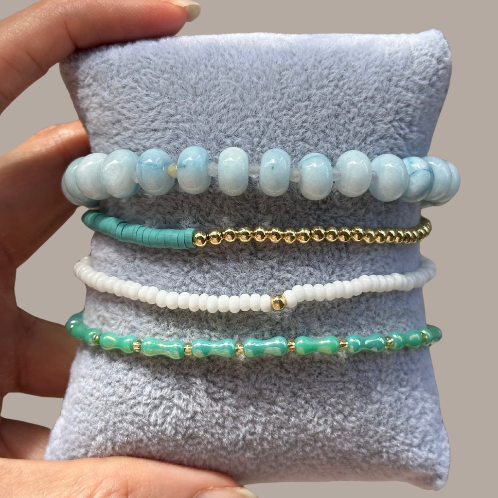Aquamarine Pebble Strand – Natural Tyre Stone & Gemstone Bead Bracelet⁠