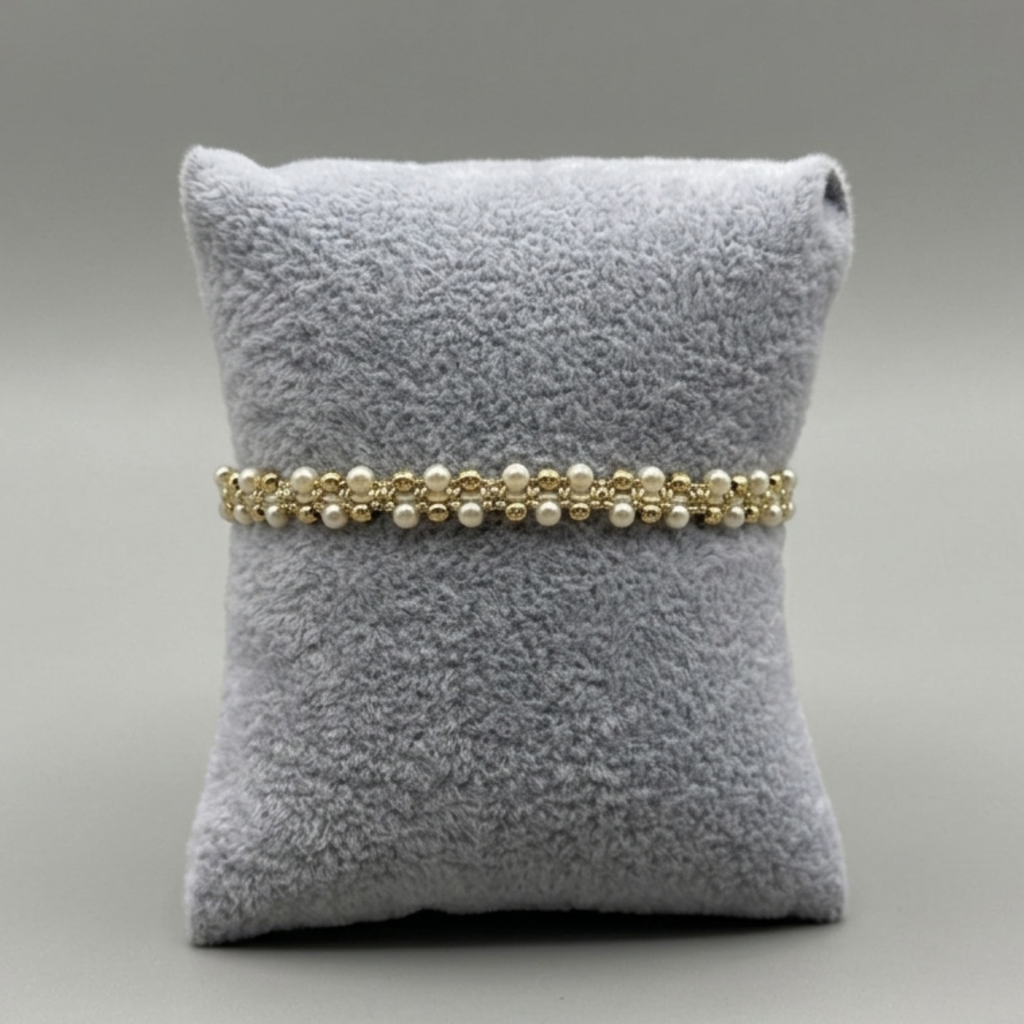 Velvet Pearl Woven Band – Adjustable Gold & Pearl Beaded Bracelet