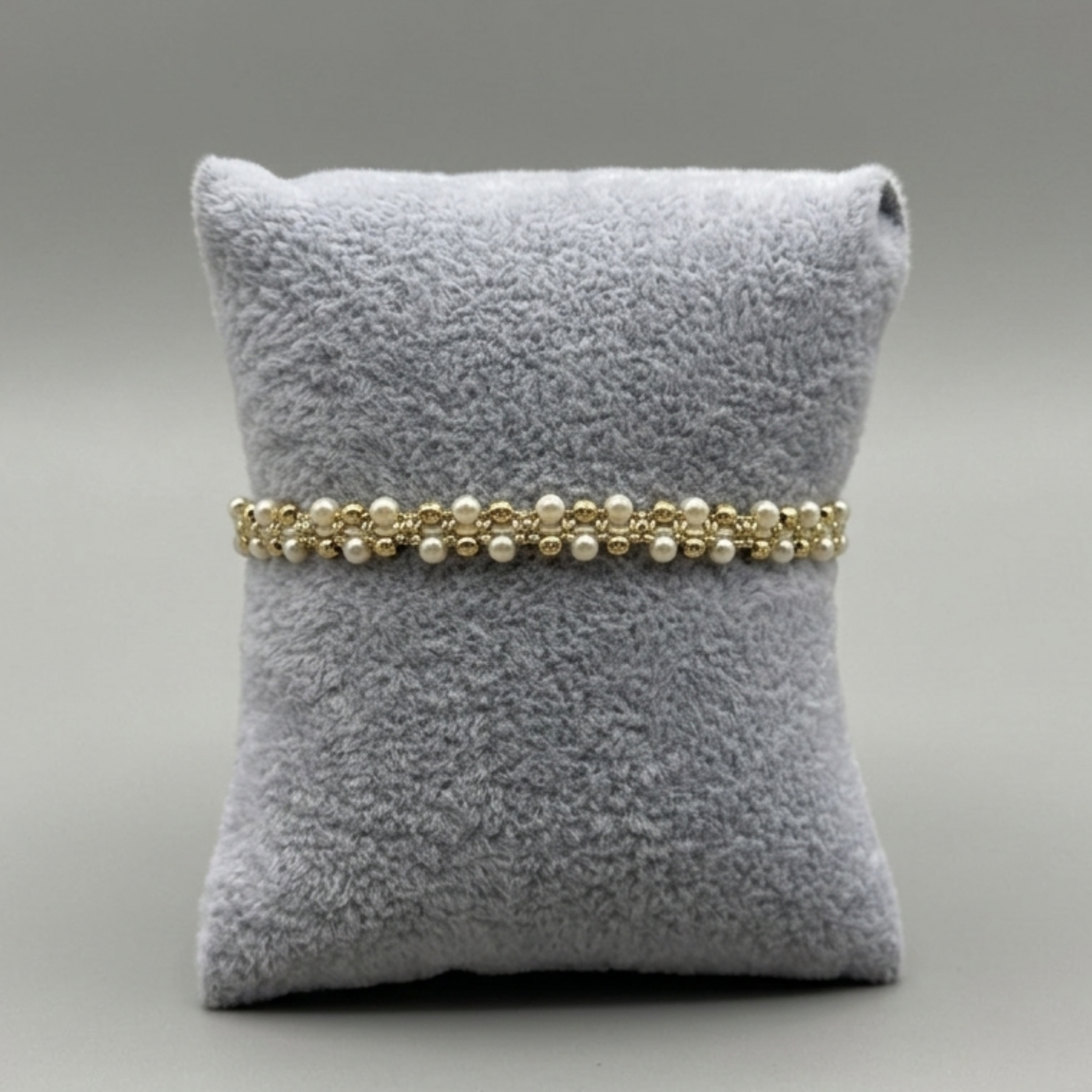 Velvet Pearl Woven Band – Adjustable Gold & Pearl Beaded Bracelet