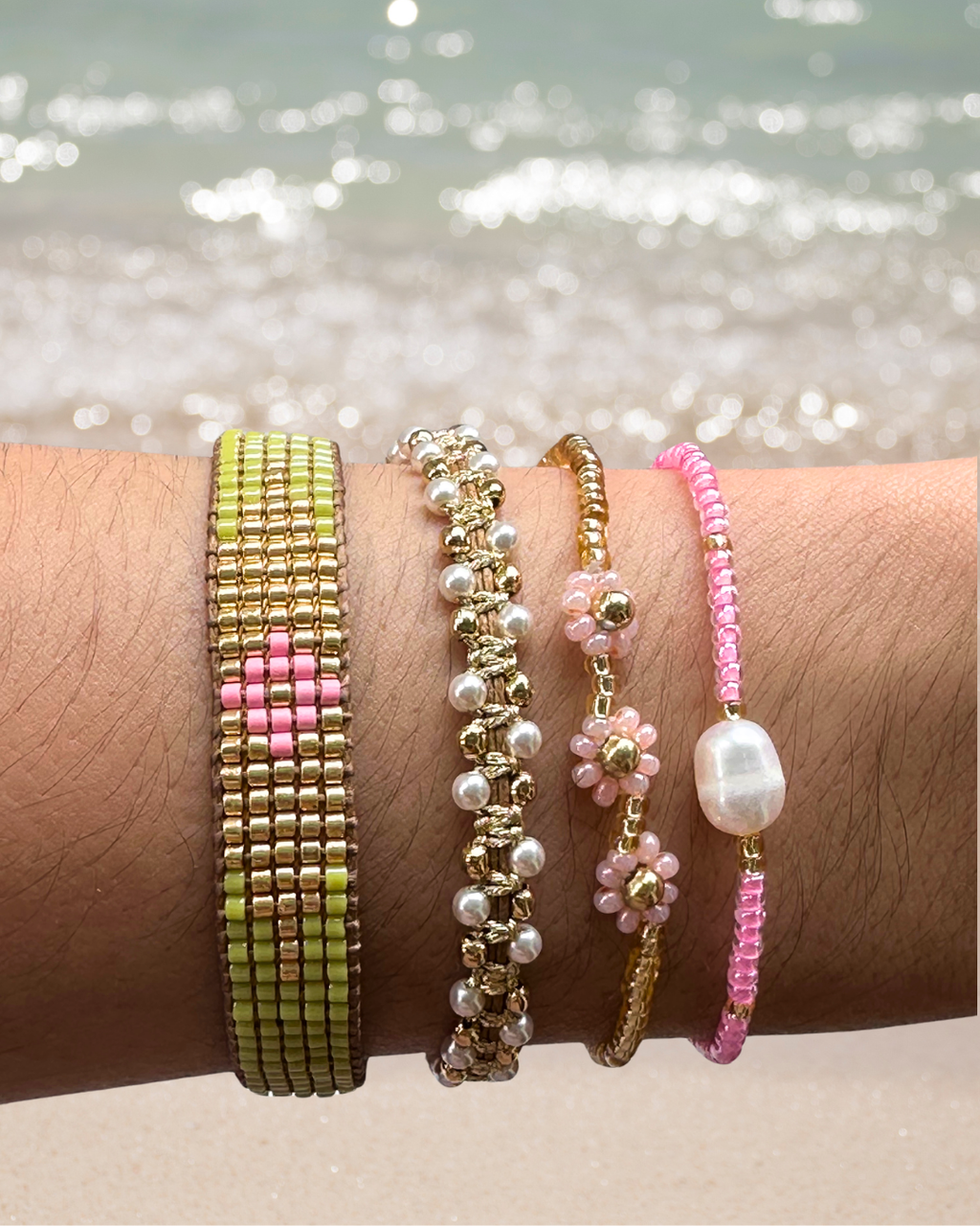 Matcha Blossom Delica Band – Japanese Glass Woven Loom Bracelet