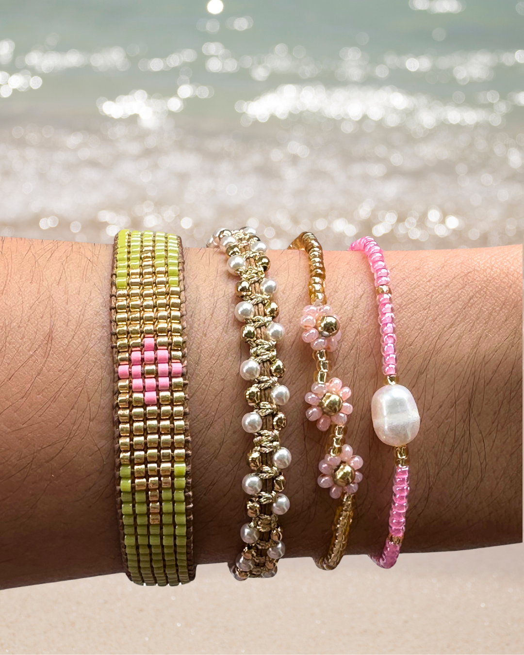 Matcha Blossom Delica Band – Japanese Glass Woven Loom Bracelet