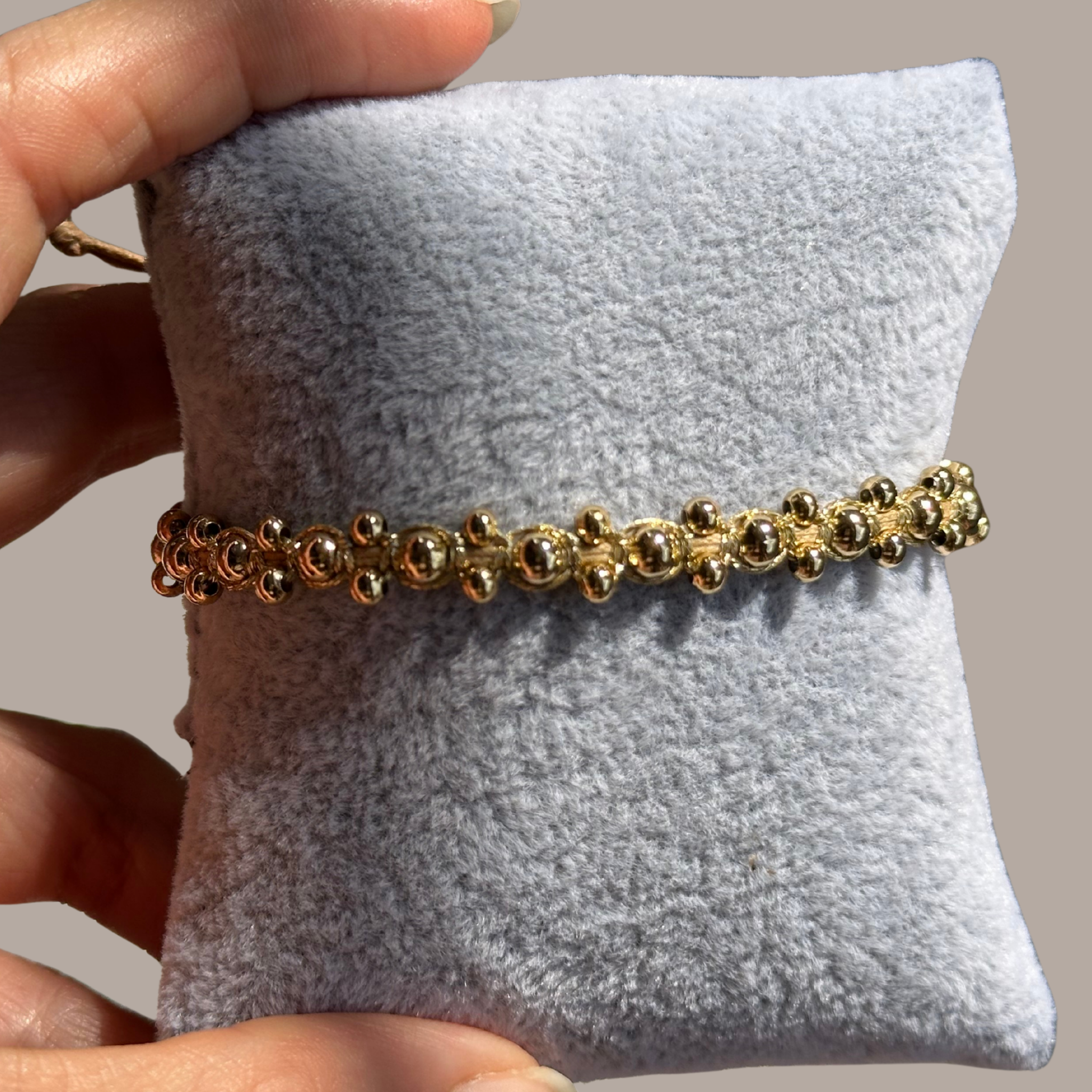 Gilded Lattice Strand – Gold Bead Woven Macramé Bracelet