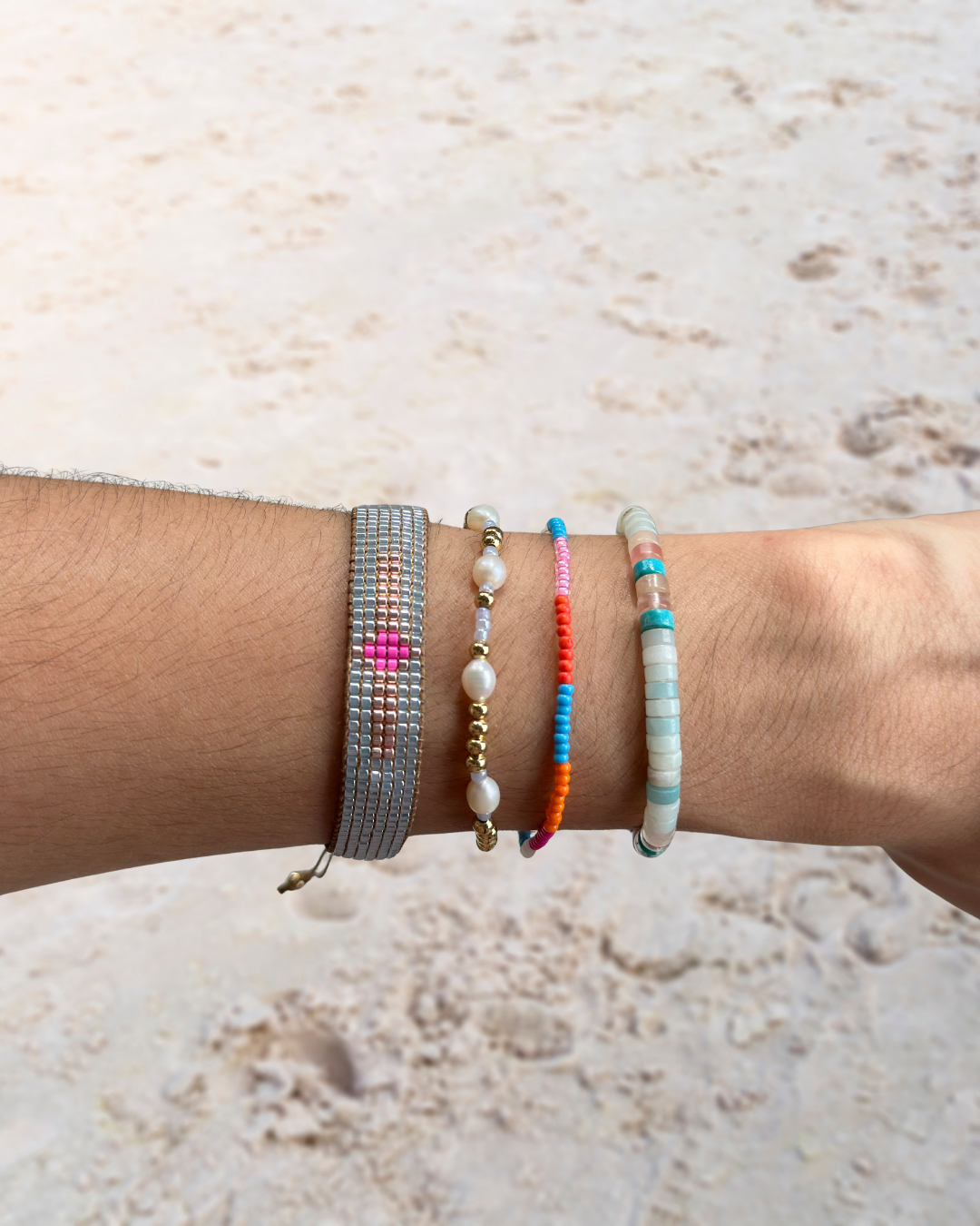 Glacier Pink Diamond Delica Band – Japanese Miyuki Woven Pull-String Bracelet