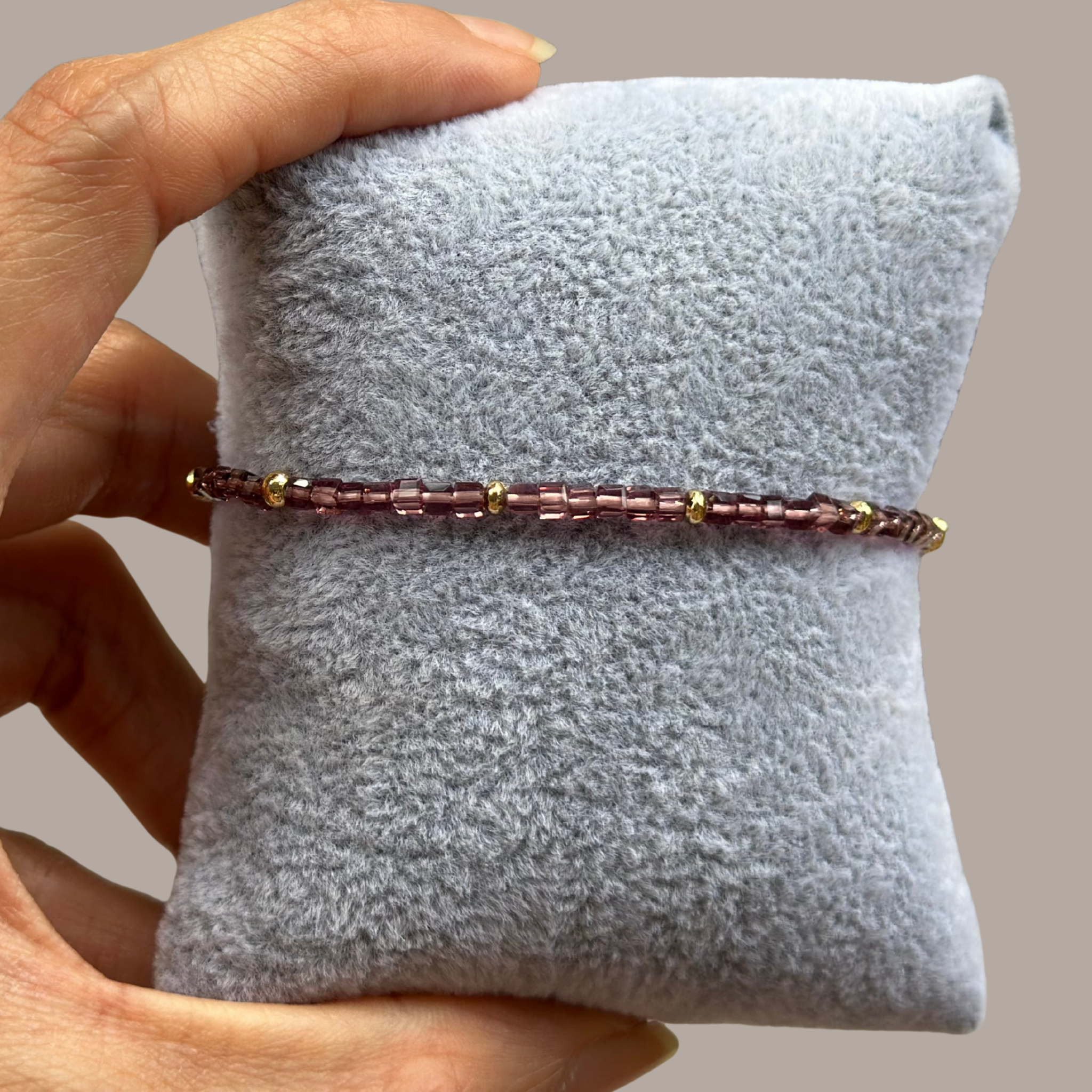 Merlot Seed Stack – Wine Purple Glass Bead & Gold Accent Bracelet