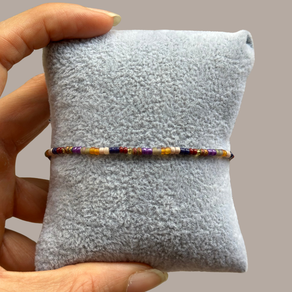 Sunset Spark Seed Strand – Colorful Glass Seed Bead Stretch Bracelet⁠