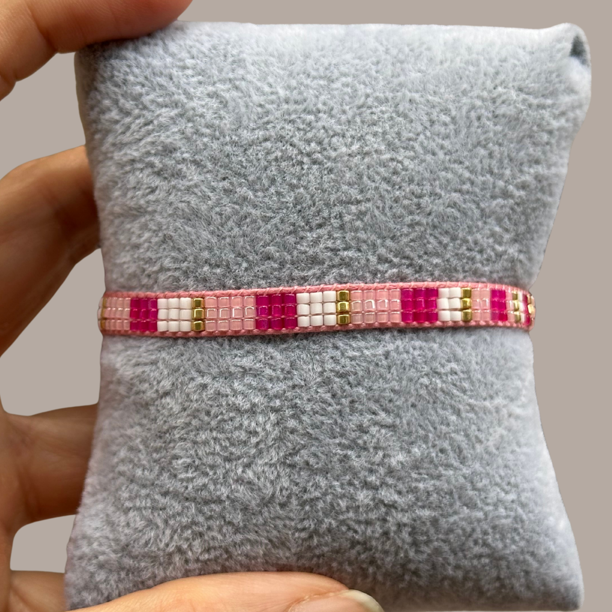 Fuchsia Diamond Woven Cuff – Japanese Miyuki Bead Band⁠