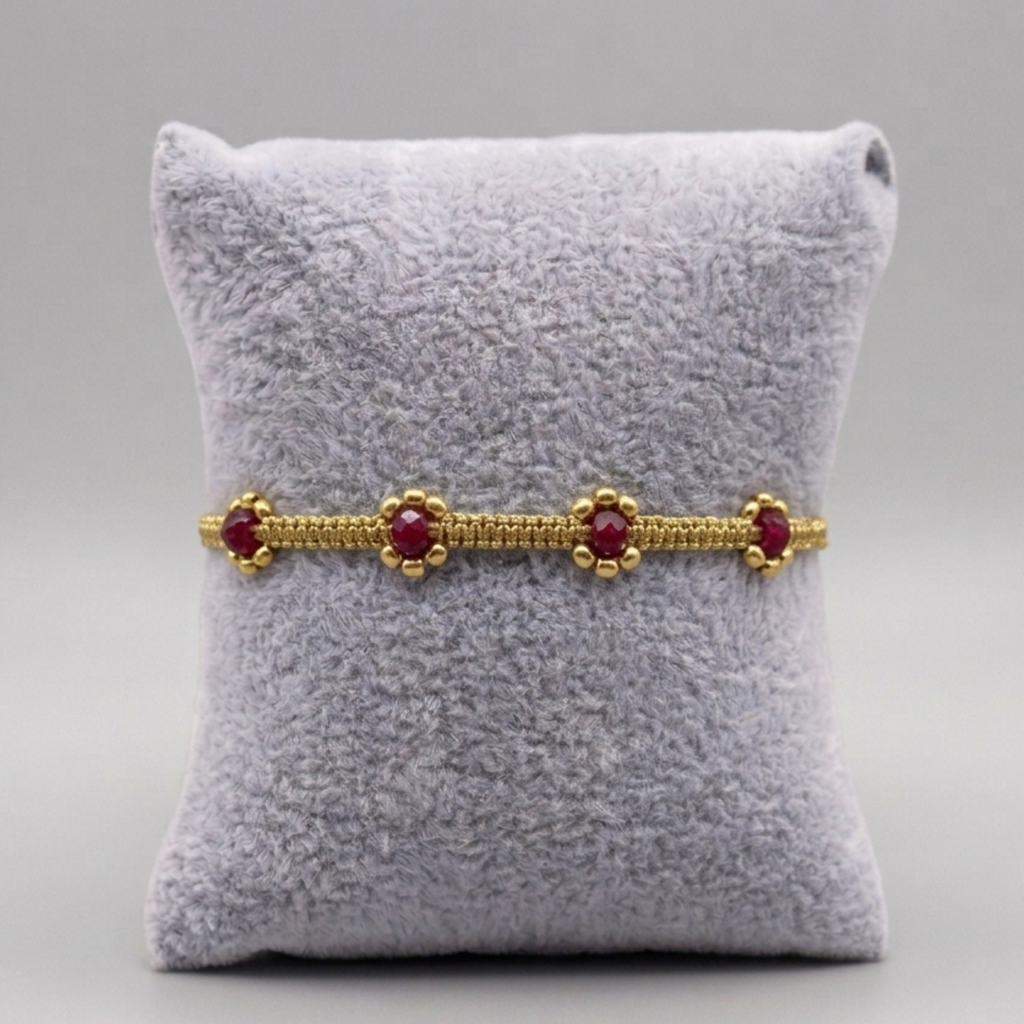 Ruby Luxe Knot Chain – Red Crystal Macramé Pull-String Bracelet⁠