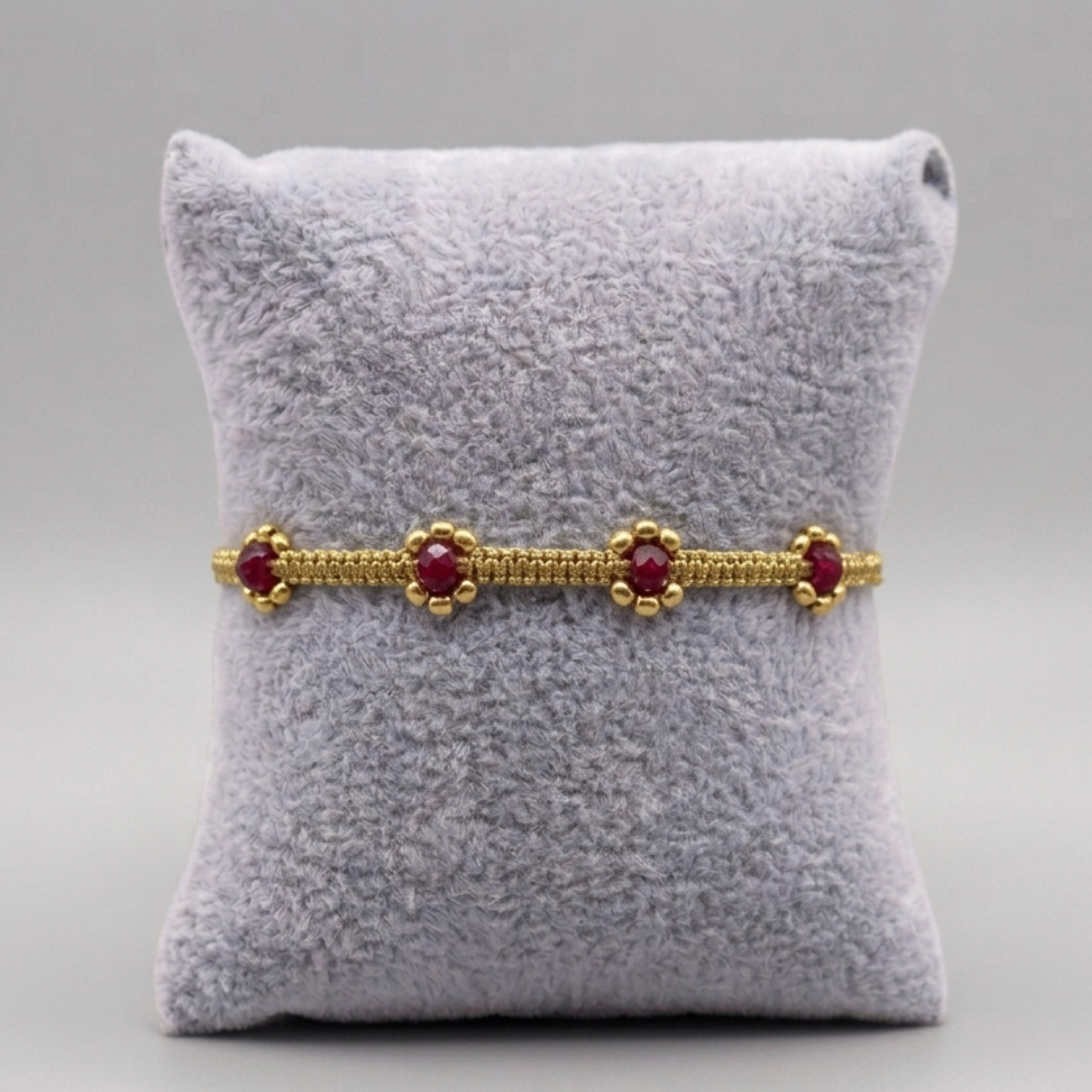 Ruby Luxe Knot Chain – Red Crystal Macramé Pull-String Bracelet⁠