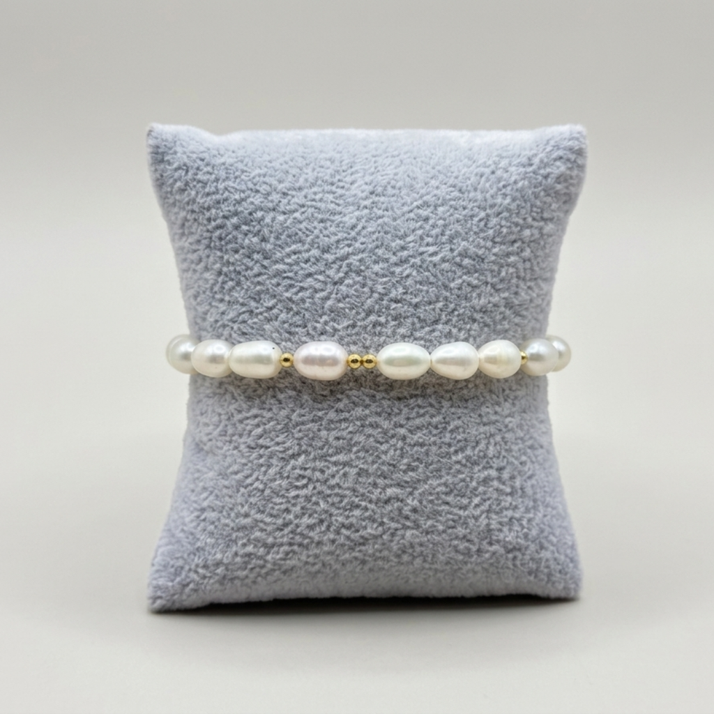 Freshwater & Gold Dewdrop Strand – Genuine Pearl Bracelet⁠