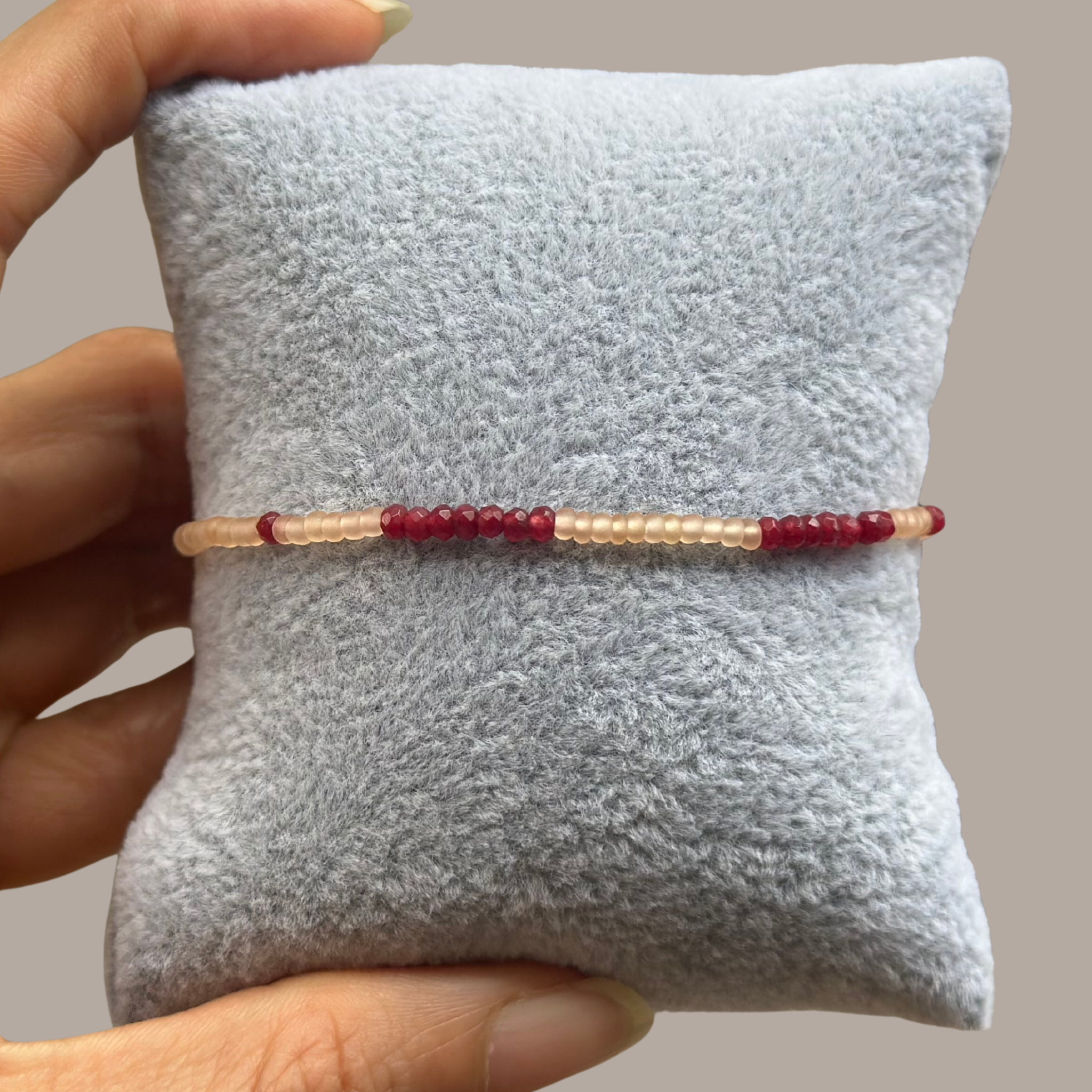 Sienna Dusk Seed Line – Red Crystal & Matte Stretch Bracelet