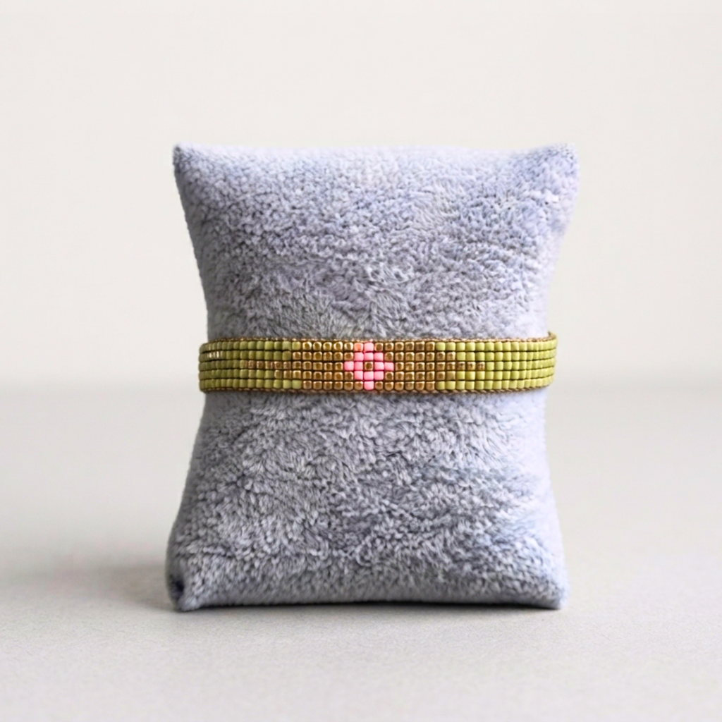 Matcha Blossom Delica Band – Japanese Glass Woven Loom Bracelet