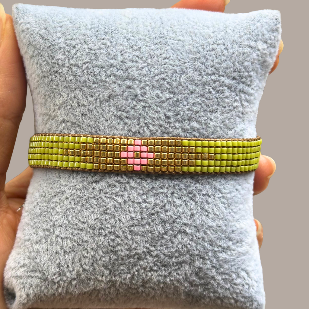 Matcha Blossom Delica Band – Japanese Glass Woven Loom Bracelet